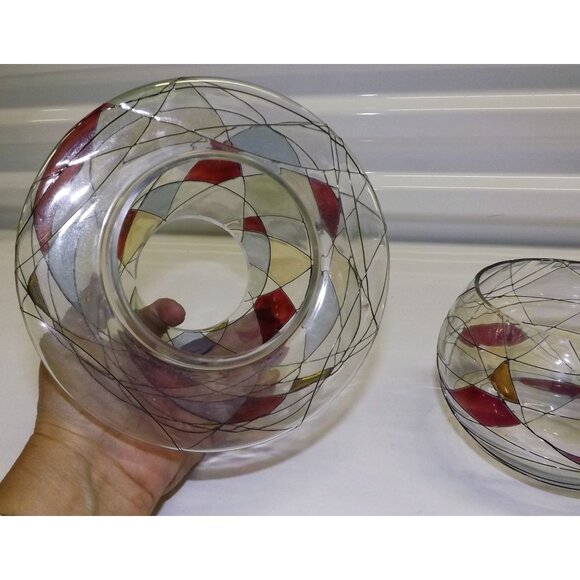 PartyLite Mosaic Calypso Jar Glass Candle Shade Vase & Lampshade Set Abstract - Picture 8 of 12